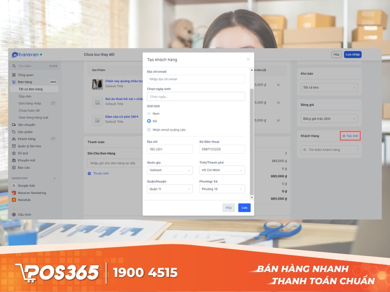 Nhập đây đủ thông tin khách hàng