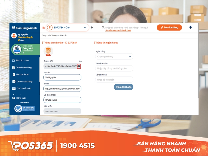 Sao chép Token API được cung cấp