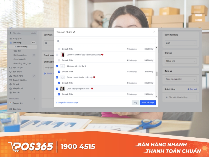 Tìm kiếm và thêm sản phẩm vào đơn hàng
