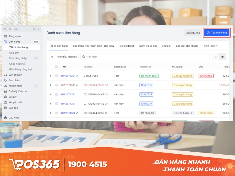  chọn Tạo đơn hàng mới trên trang quản trị Haravan