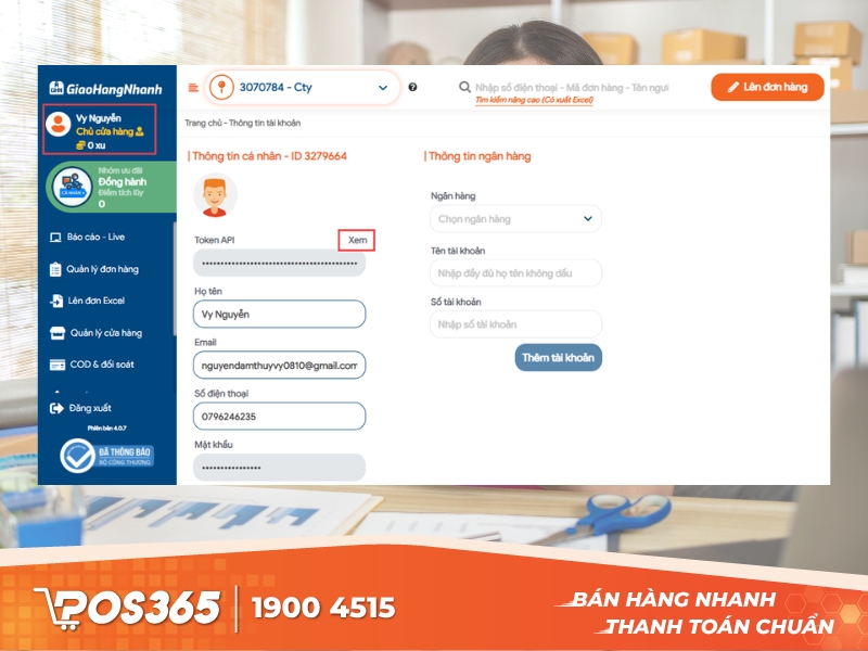 Truy cập phần Chủ tài khoản trong hệ thống GHN