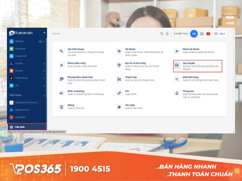 Vào Cấu hình → Vận chuyển