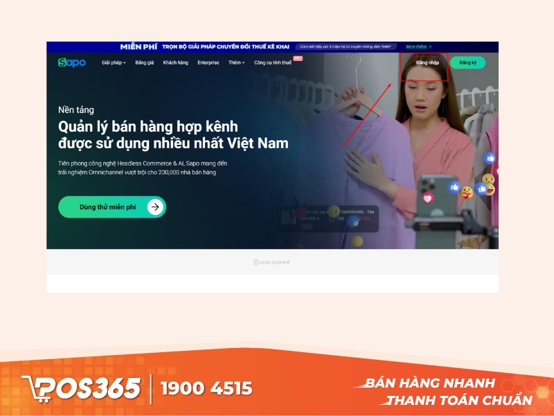 chọn “Đăng nhập” ở góc trên bên phải màn hình