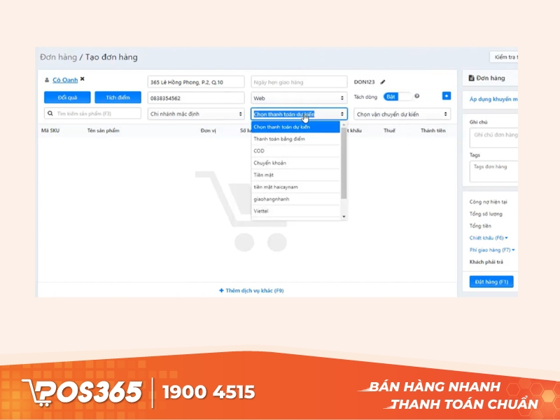 Nhập thông tin bổ sung đơn hàng