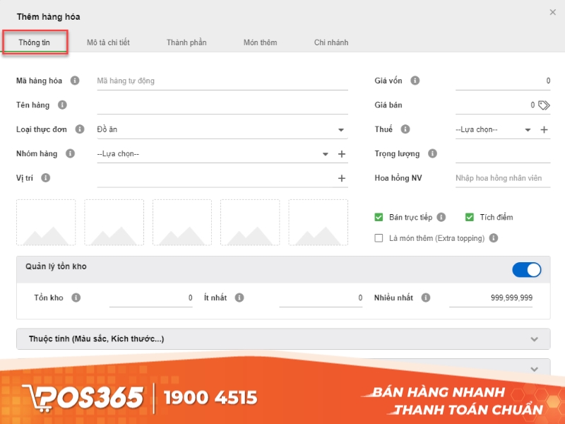 Tạo hàng hóa mới