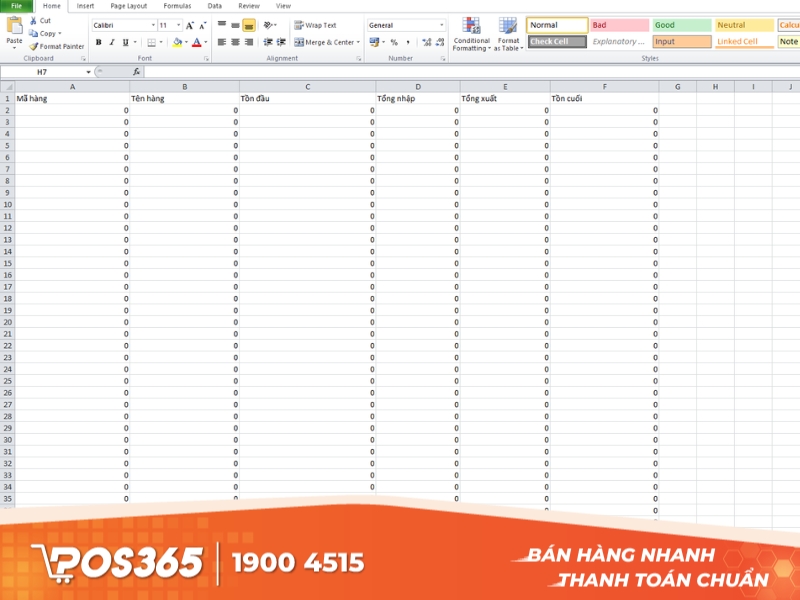 Sheet báo cáo nhập – xuất – tồn