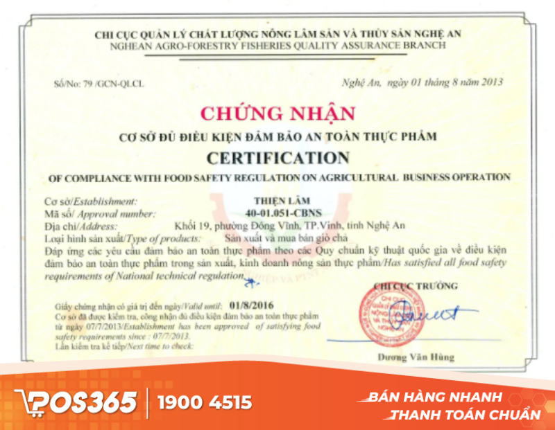 Giấy chứng nhận cơ sở đủ điều kiện An toàn Vệ sinh Thực phẩm (VSATTP)