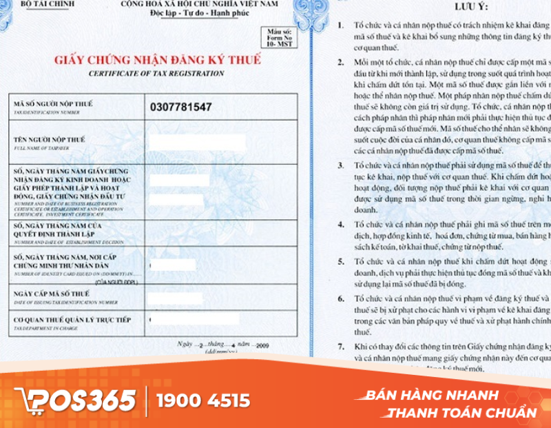 Giấy chứng nhận đăng ký thuế và hoàn tất nghĩa vụ nộp thuế