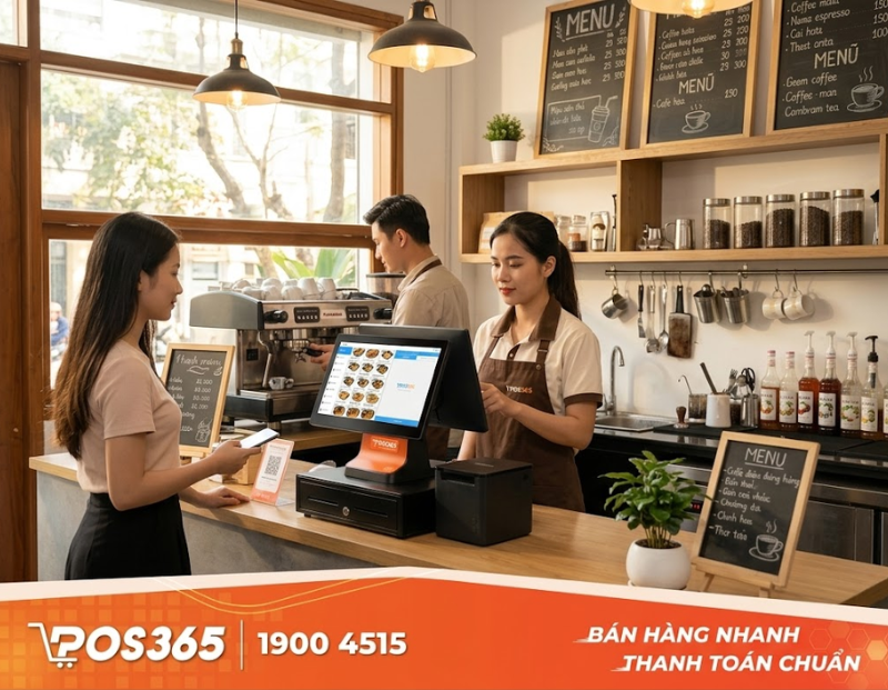 Bố tr&iacute; khu vực thu ng&acirc;n v&agrave; quầy pha chế