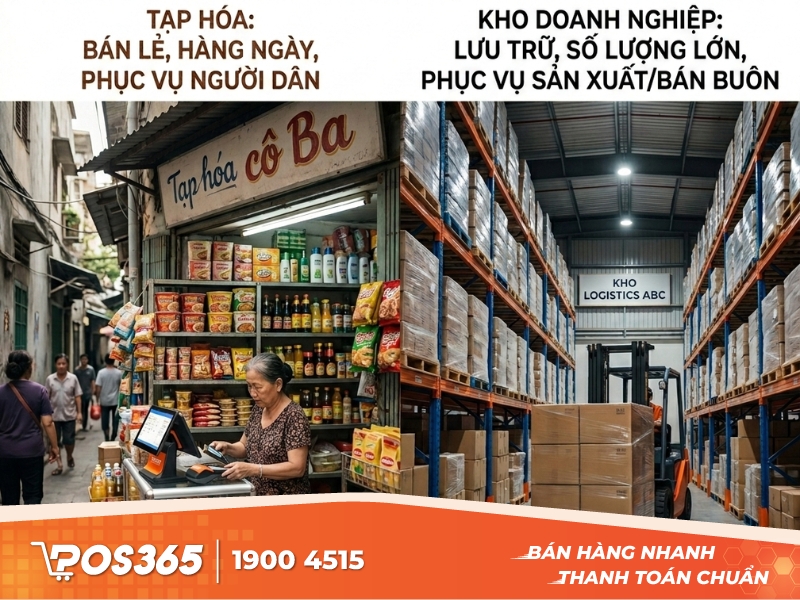 Tạp hóa khác kho doanh nghiệp ở chỗ nào?