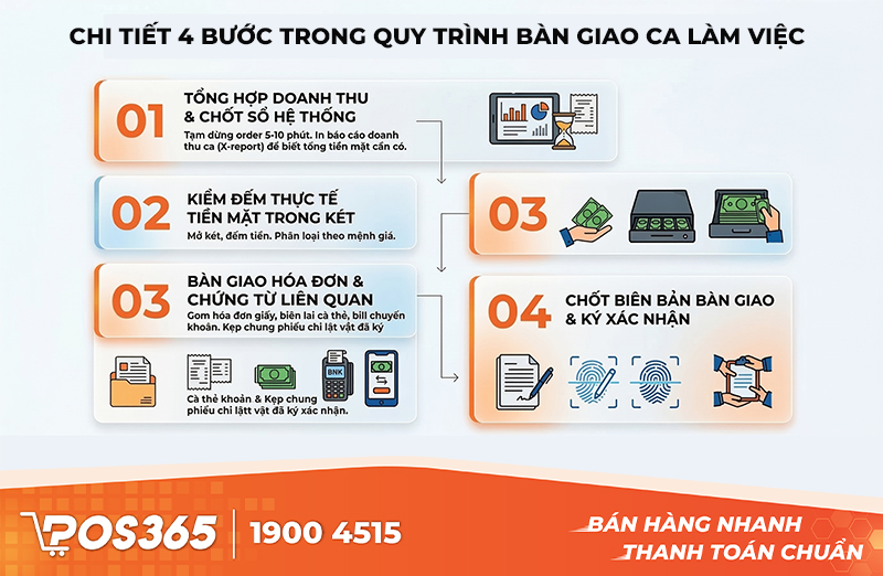 Chi tiết 4 bước trong quy trình bàn giao ca làm việc
