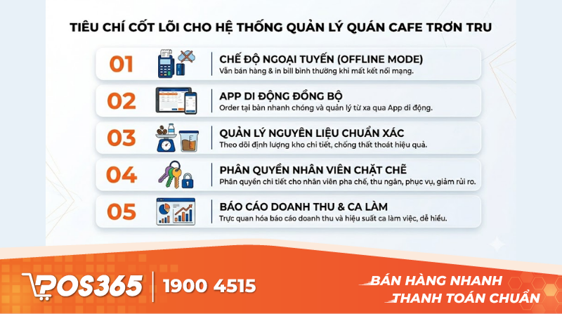 Ti&ecirc;u ch&iacute; cốt l&otilde;i định h&igrave;nh một hệ thống quản l&yacute; qu&aacute;n cafe trơn tru