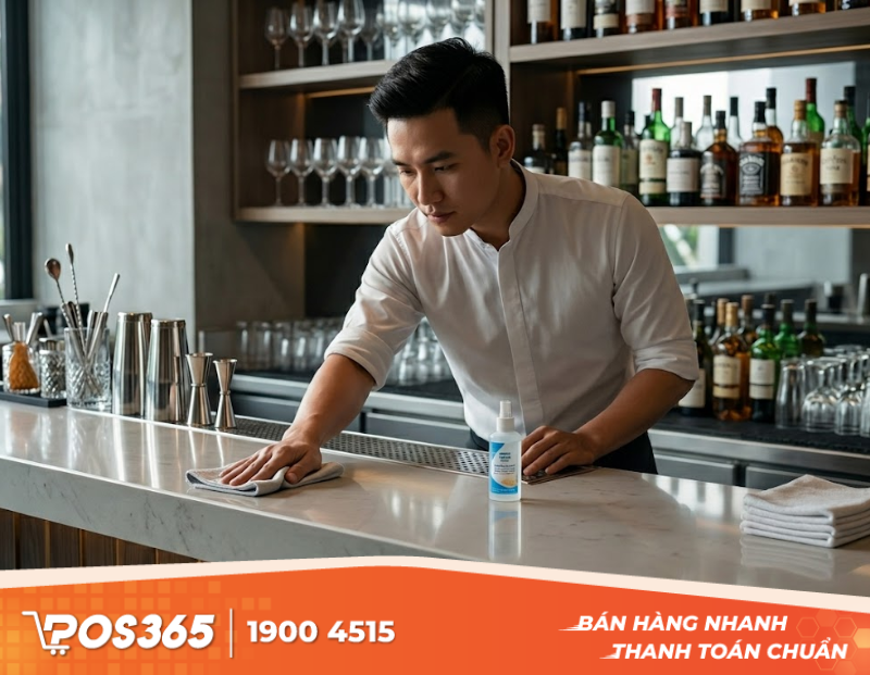 Vệ sinh kh&ocirc;ng gian v&agrave; kiểm so&aacute;t m&ocirc;i trường quầy Bar