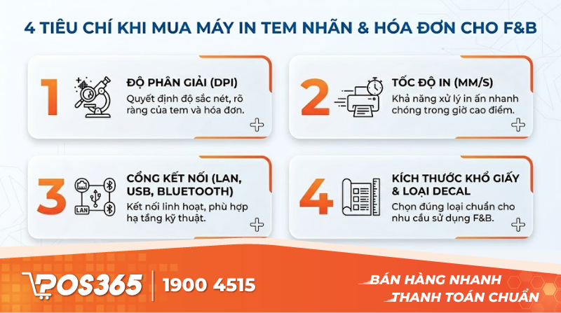 4 Ti&ecirc;u ch&iacute; khi mua m&aacute;y in tem nh&atilde;n v&agrave; h&oacute;a đơn cho F&B