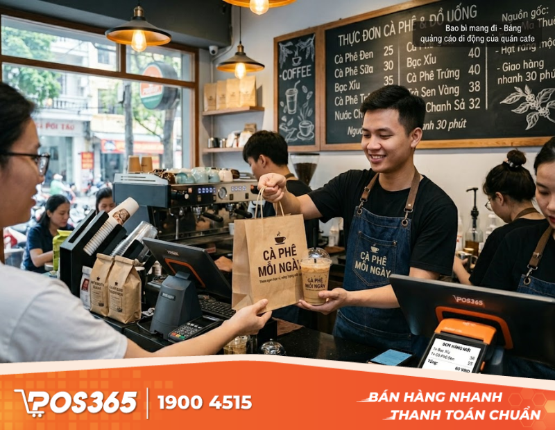 Bao b&igrave; mang đi - Bảng quảng c&aacute;o di động của qu&aacute;n cafe