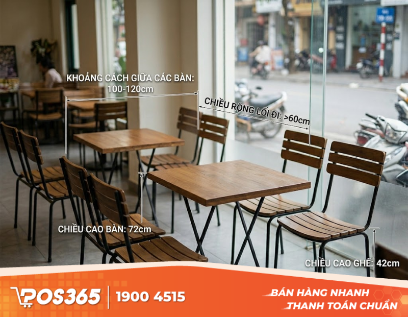 Các thông số kích thước tiêu chuẩn khi kê bàn ghế quán cafe