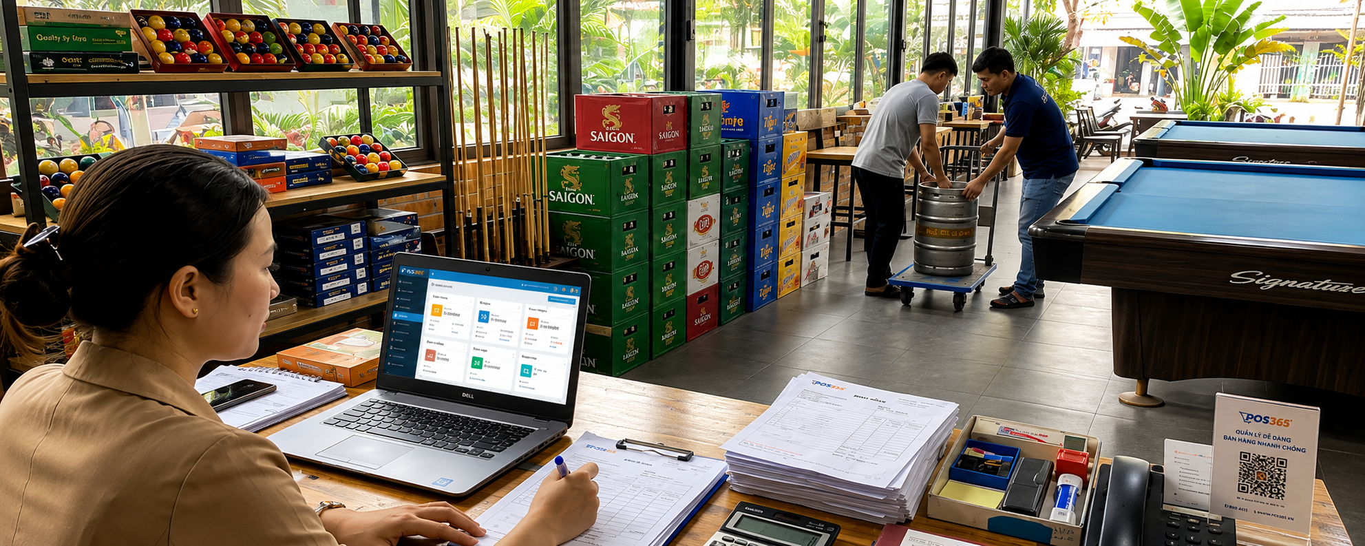 Quản lý công nợ và nhập hàng với nhà cung cấp bia, thiết bị bida