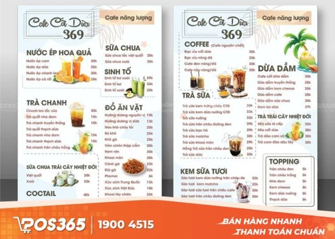 Menu quán cafe phong cách sân vườn