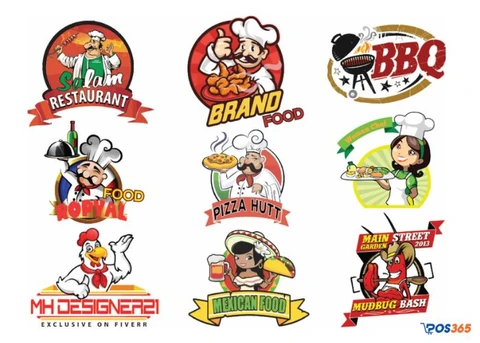 Logo đầu bếp c&ugrave;ng m&oacute;n ăn thường được sử dụng cho c&aacute;c nh&agrave; h&agrave;ng hải sản
