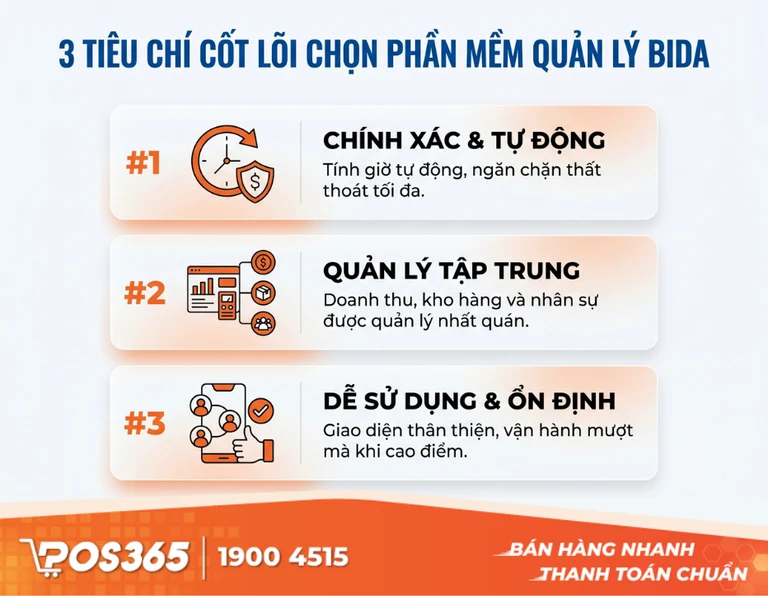 3 tiêu chí cốt lõi khi chọn phần mềm tính tiền bida thực chiến