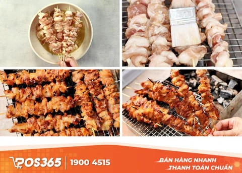 Nặn thịt thành hình trụ bao quanh que xiên