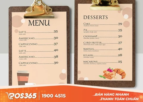 Thực đơn cho quán cafe, trà và bánh