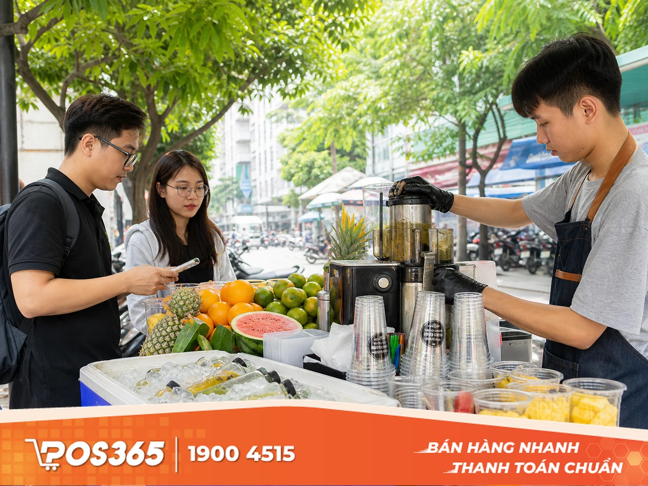 Bán nước ép trái cây tươi và trà chanh giã tay
