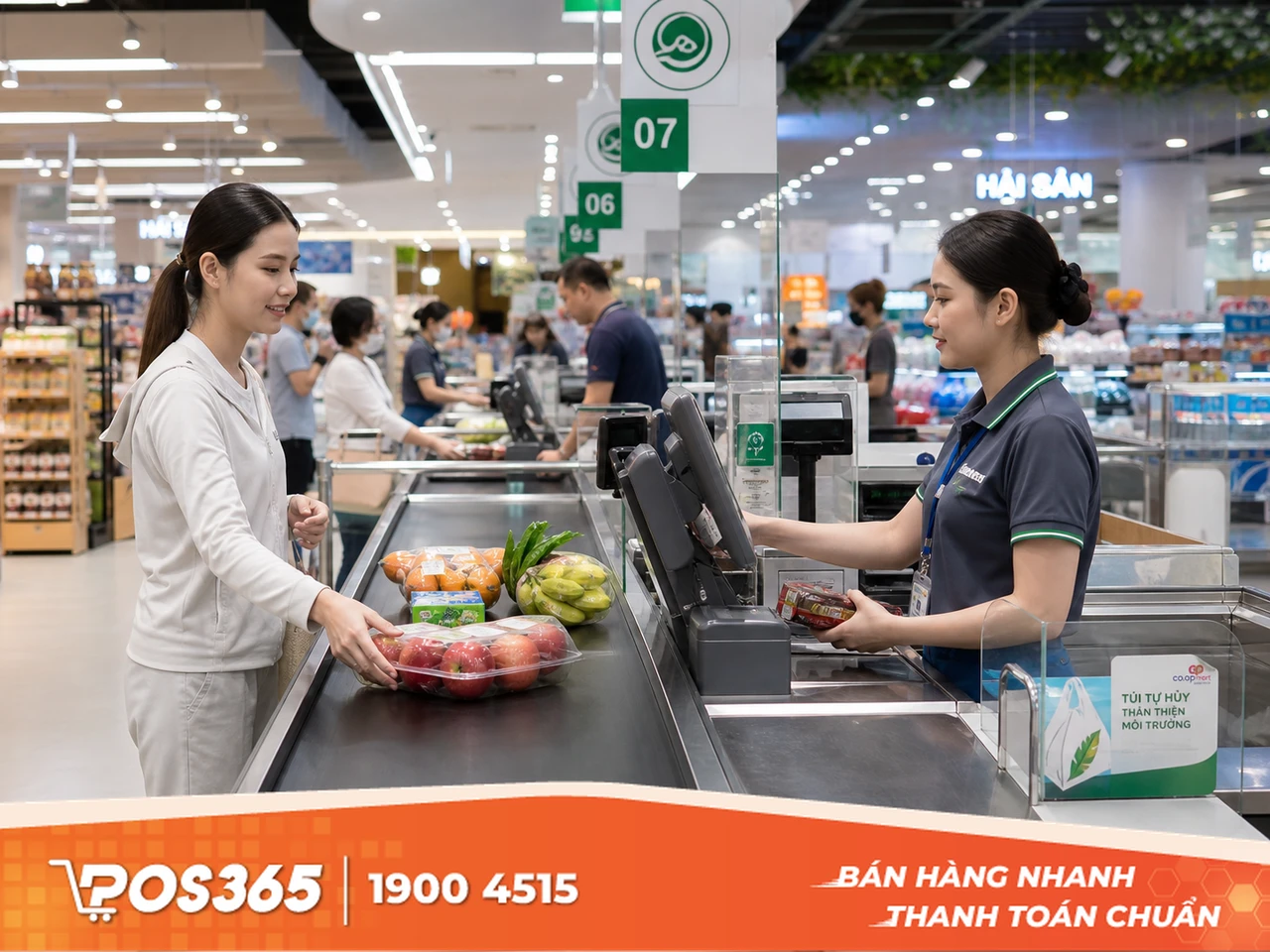Bàn thu ngân có băng chuyền tự động