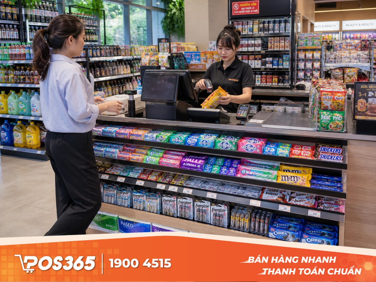 Bàn thu ngân siêu thị kết hợp kệ trưng bày mặt trước