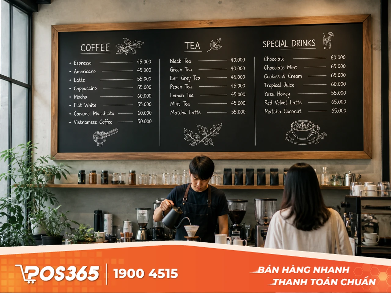 Bảng menu đen khung gỗ (Treo tường)
