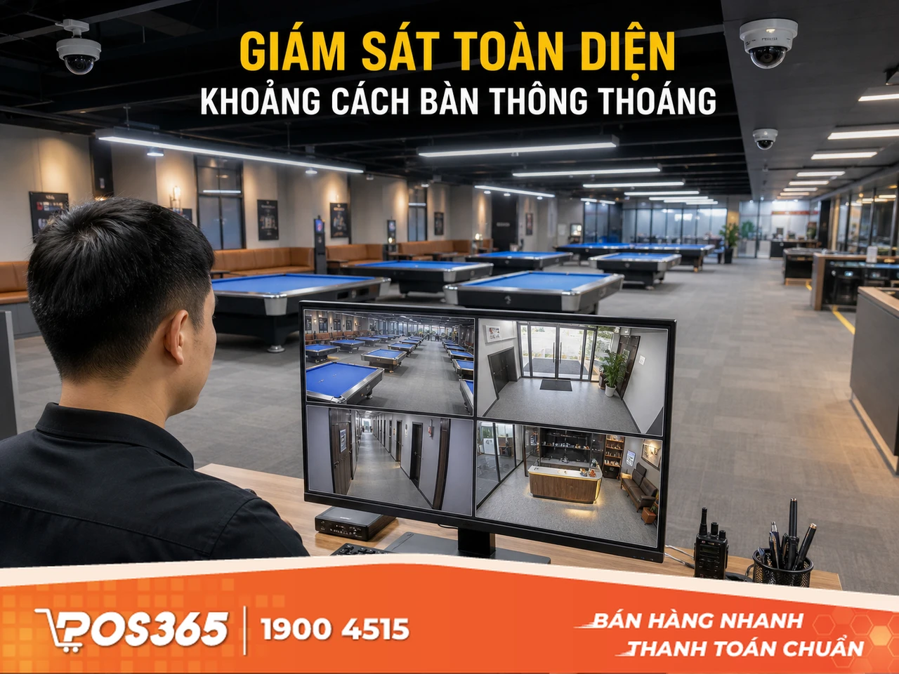 Bố tr&iacute; khoảng c&aacute;ch b&agrave;n bida đạt chuẩn v&agrave; camera gi&aacute;m s&aacute;t "kh&ocirc;ng g&oacute;c chết"