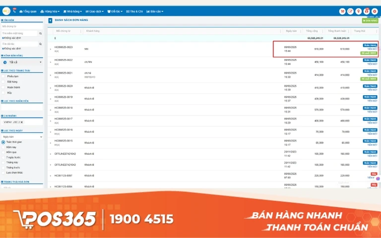 Các đơn hàng đã đồng bộ sẽ hiển thị trạng thái