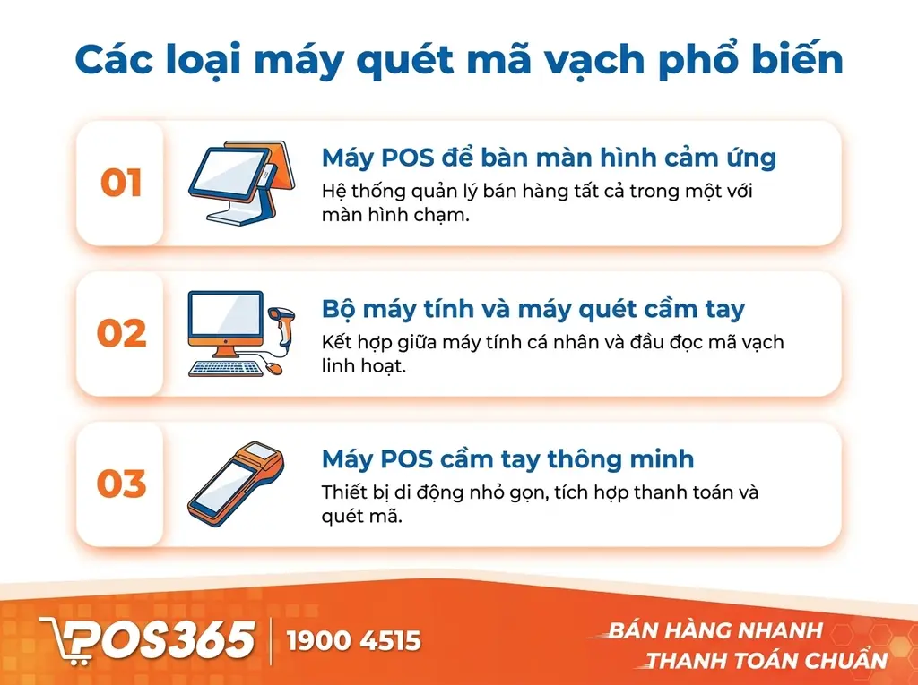 Các loại máy tính tiền quét mã vạch phổ biến