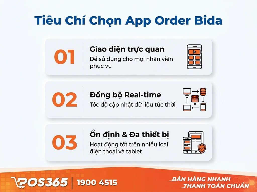 Các tiêu chí chọn app order bida di động tốt nhất cho câu lạc bộ bida