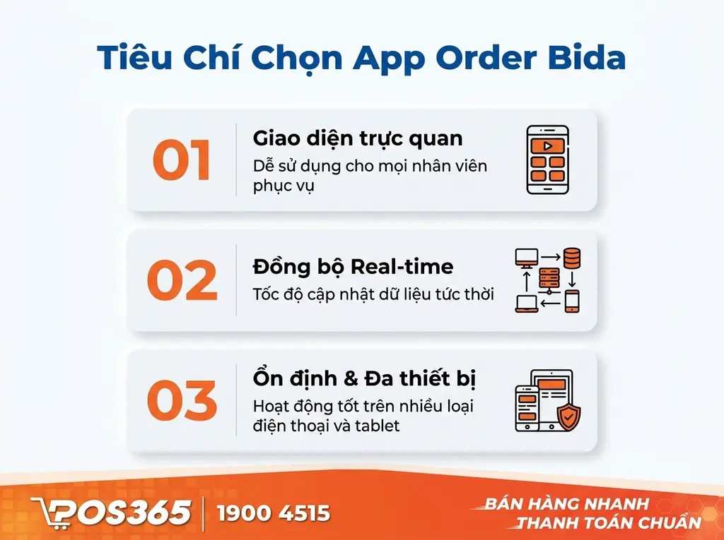 Các tiêu chí chọn app order bida di động tốt nhất cho câu lạc bộ bida