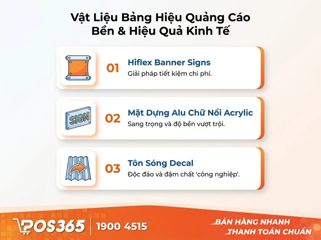 Chọn chất liệu l&agrave;m biển quảng c&aacute;o VLXD n&agrave;o bền bỉ, tiết kiệm?