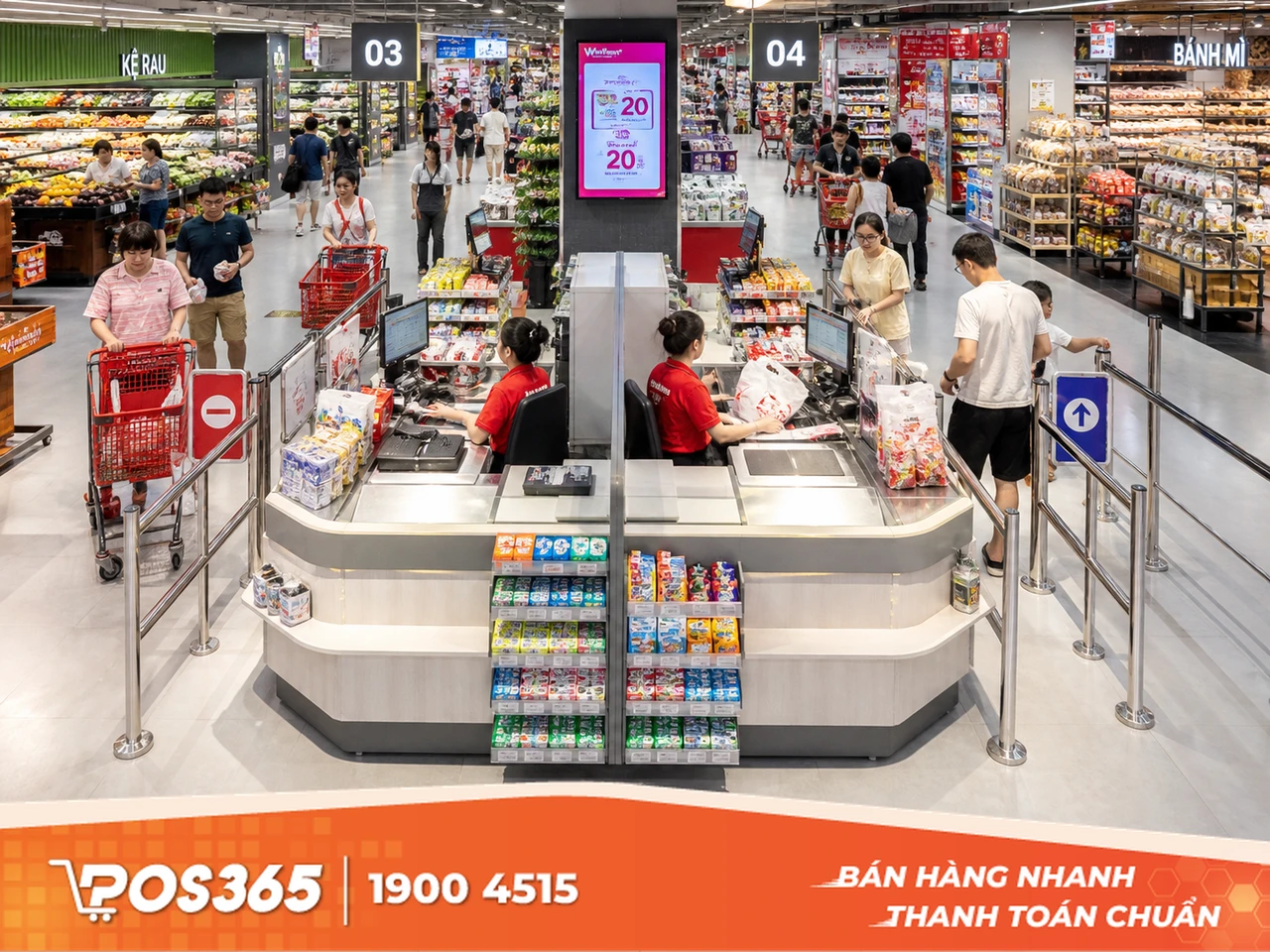 Cụm bàn thu ngân đôi đảo chiều