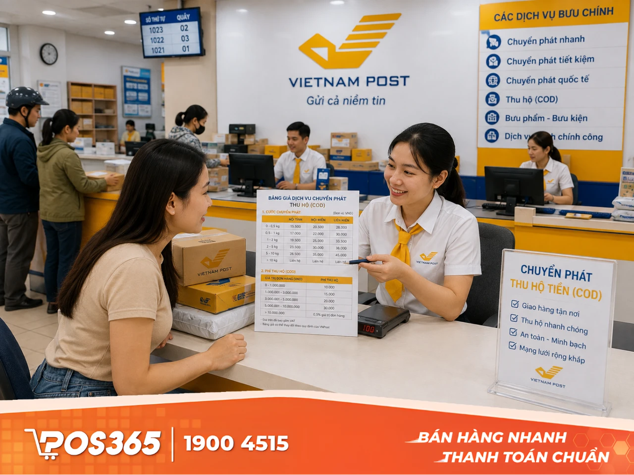 Cước bưu điện v&agrave; ph&iacute; giao h&agrave;ng thu tiền VNPost 