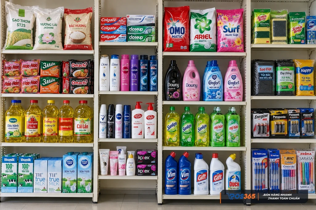 Các nhóm hàng hóa thiết yếu trong siêu thị mini