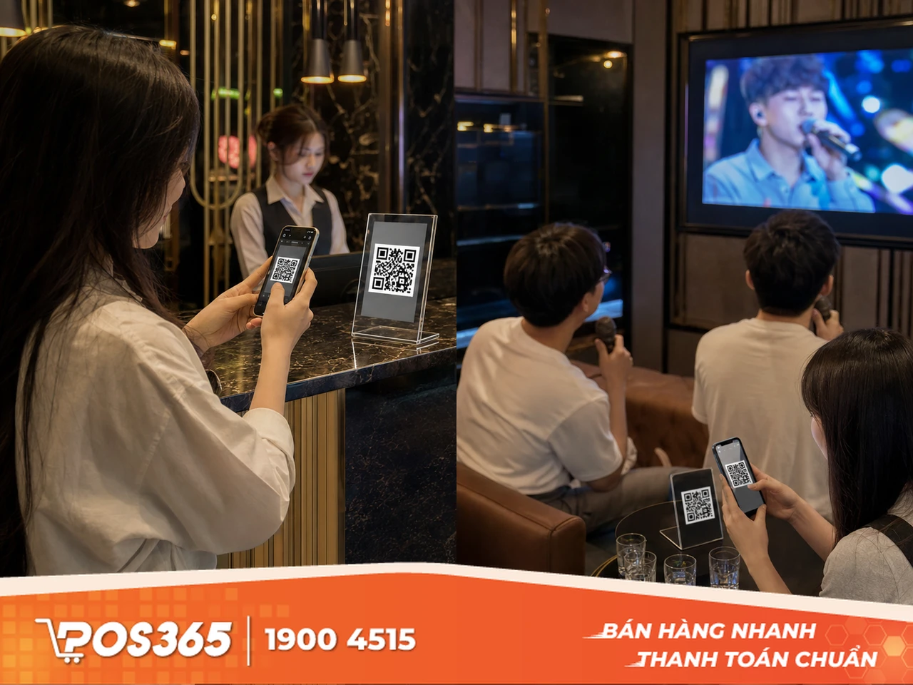 Đặt m&atilde; QR TikTok tại quầy lễ t&acirc;n v&agrave; trong ph&ograve;ng h&aacute;t