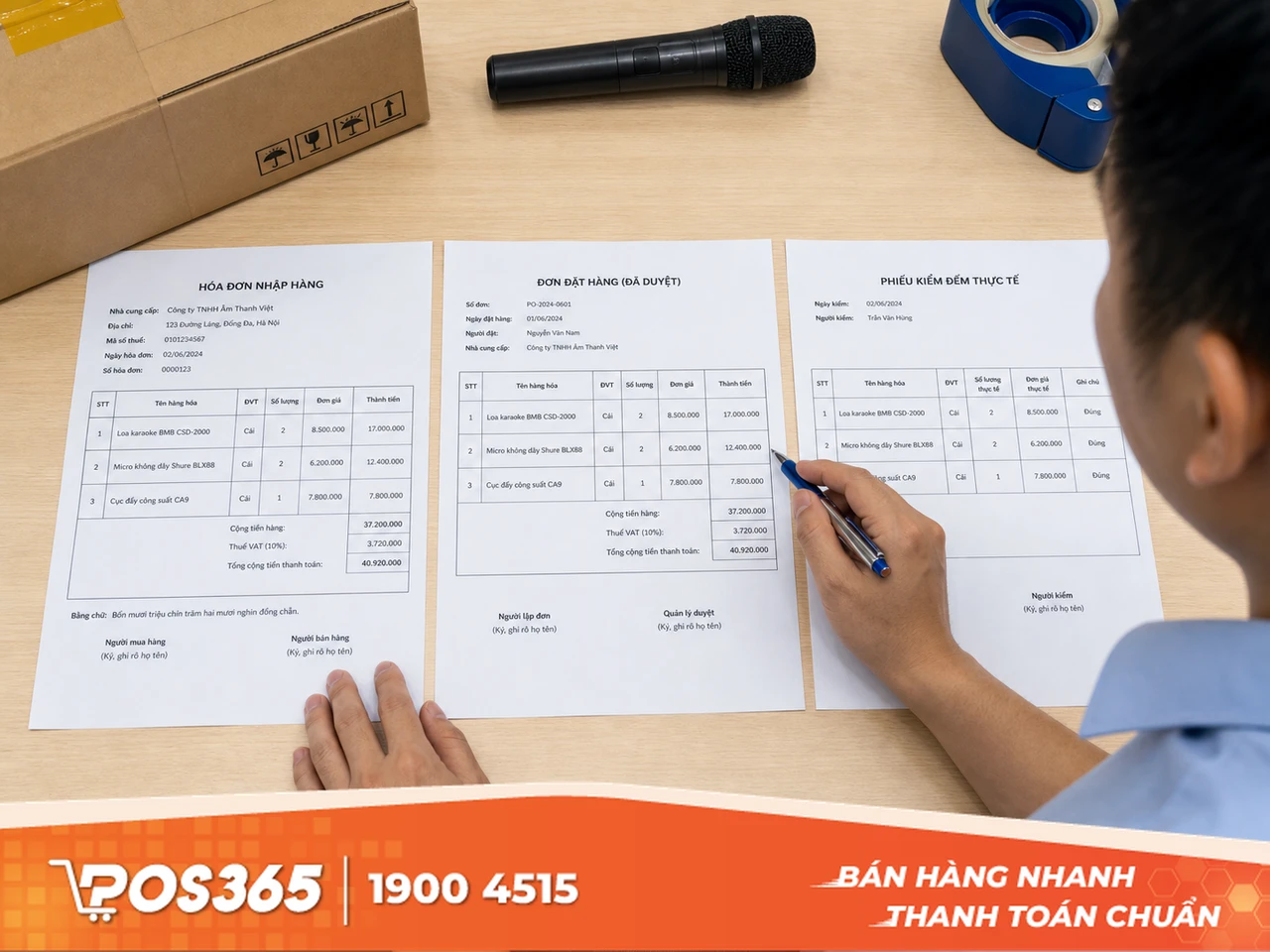 Đối chiếu chéo hóa đơn nhà cung cấp với thực nhận và đơn đặt hàng