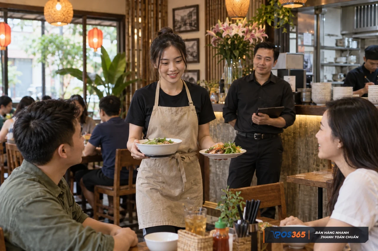 Đội ngũ phục vụ nhà hàng vận hành thử