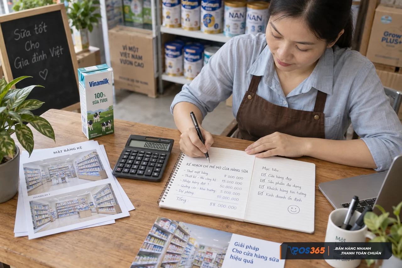Dự to&aacute;n chi ph&iacute; mở cửa h&agrave;ng sữa