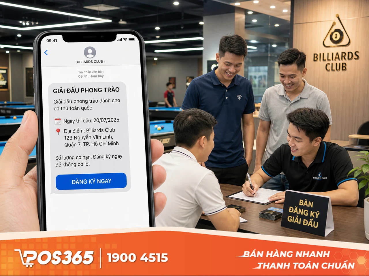 Gửi tin nhắn th&ocirc;ng b&aacute;o giải đấu bida phong tr&agrave;o thu h&uacute;t người tham gia