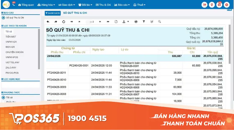 Hướng dẫn thiết lập và sử dụng sổ quỹ trên hệ thống POS365