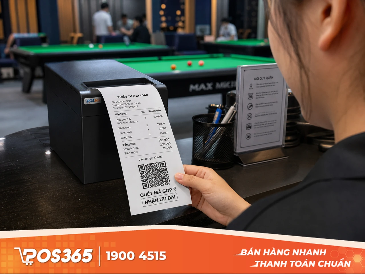 In mã QR khảo sát trực tiếp ở cuối hóa đơn thanh toán
