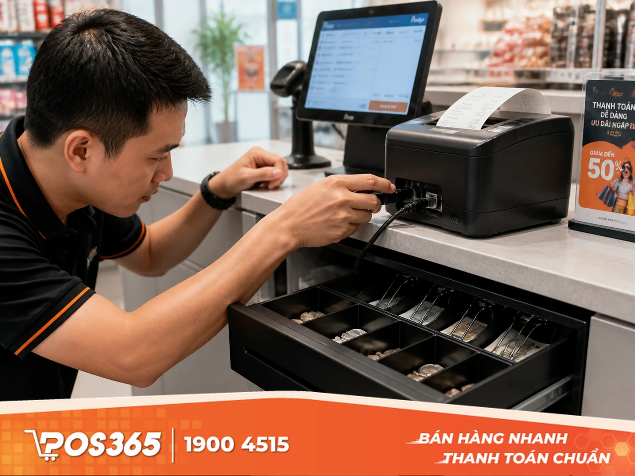 Kết nối máy in nhiệt với ngăn kéo đựng tiền (Cash Drawer)