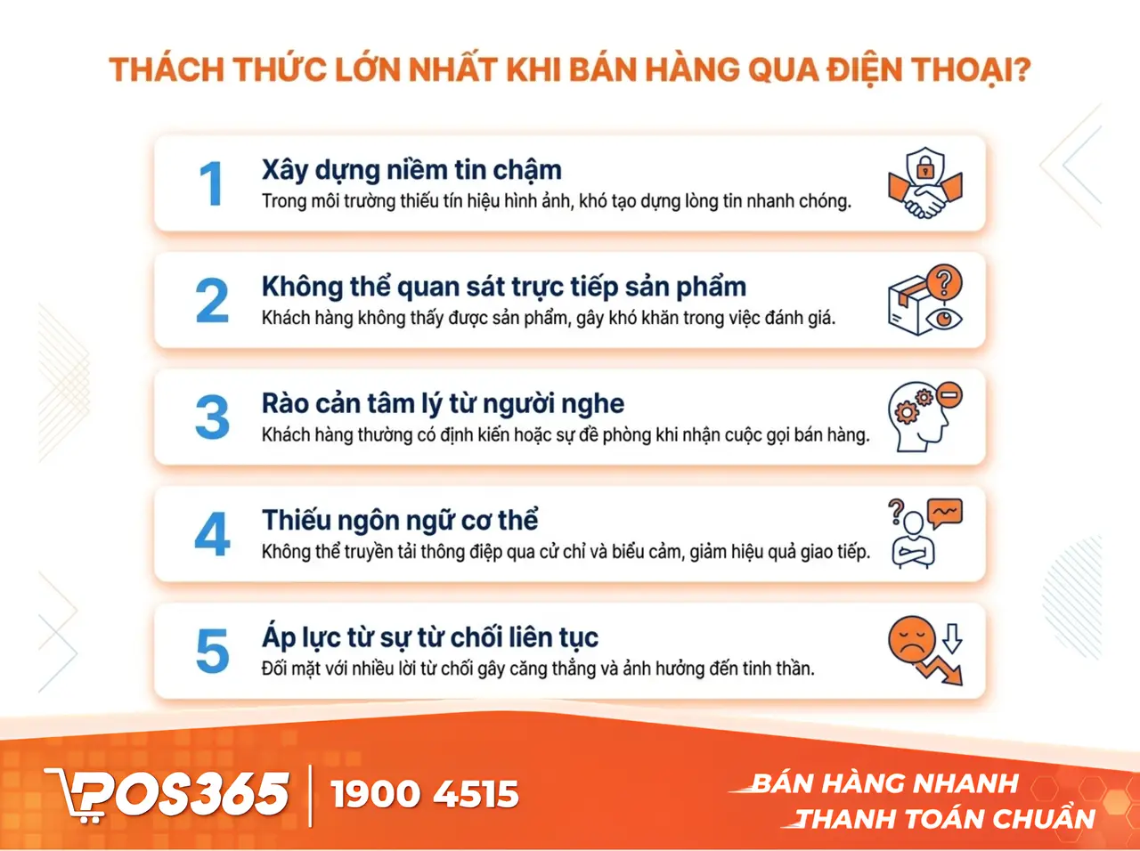 Khó khăn lớn nhất khi bán hàng qua điện thoại là gì?