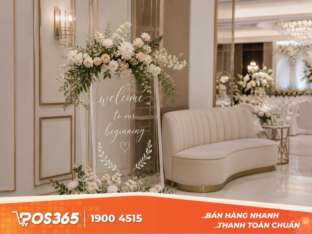 Khu vực sảnh đón khách và bảng Welcome