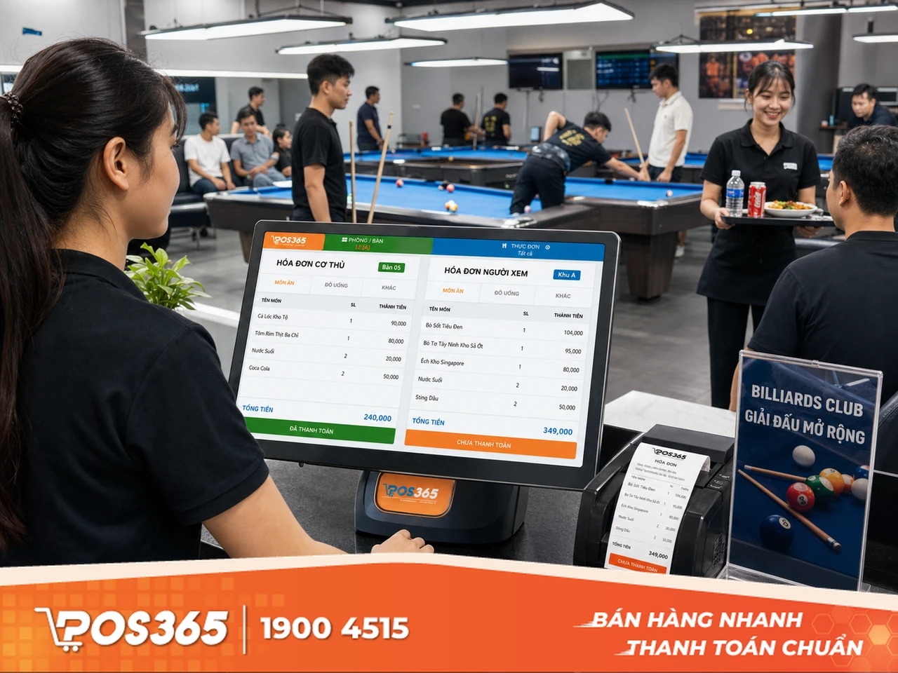 Kiểm so&aacute;t chặt chẽ doanh thu F&B phục vụ người xem v&agrave; cơ thủ tại b&agrave;n